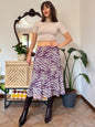 Y2k vintage purple and cream zebra stripe midi skirt