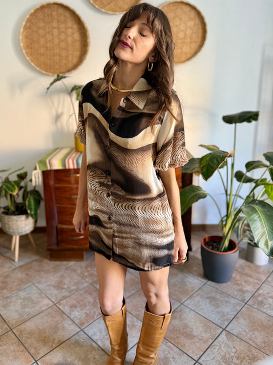 1970's vintage multitonal brown animal print sheer oversize blouse