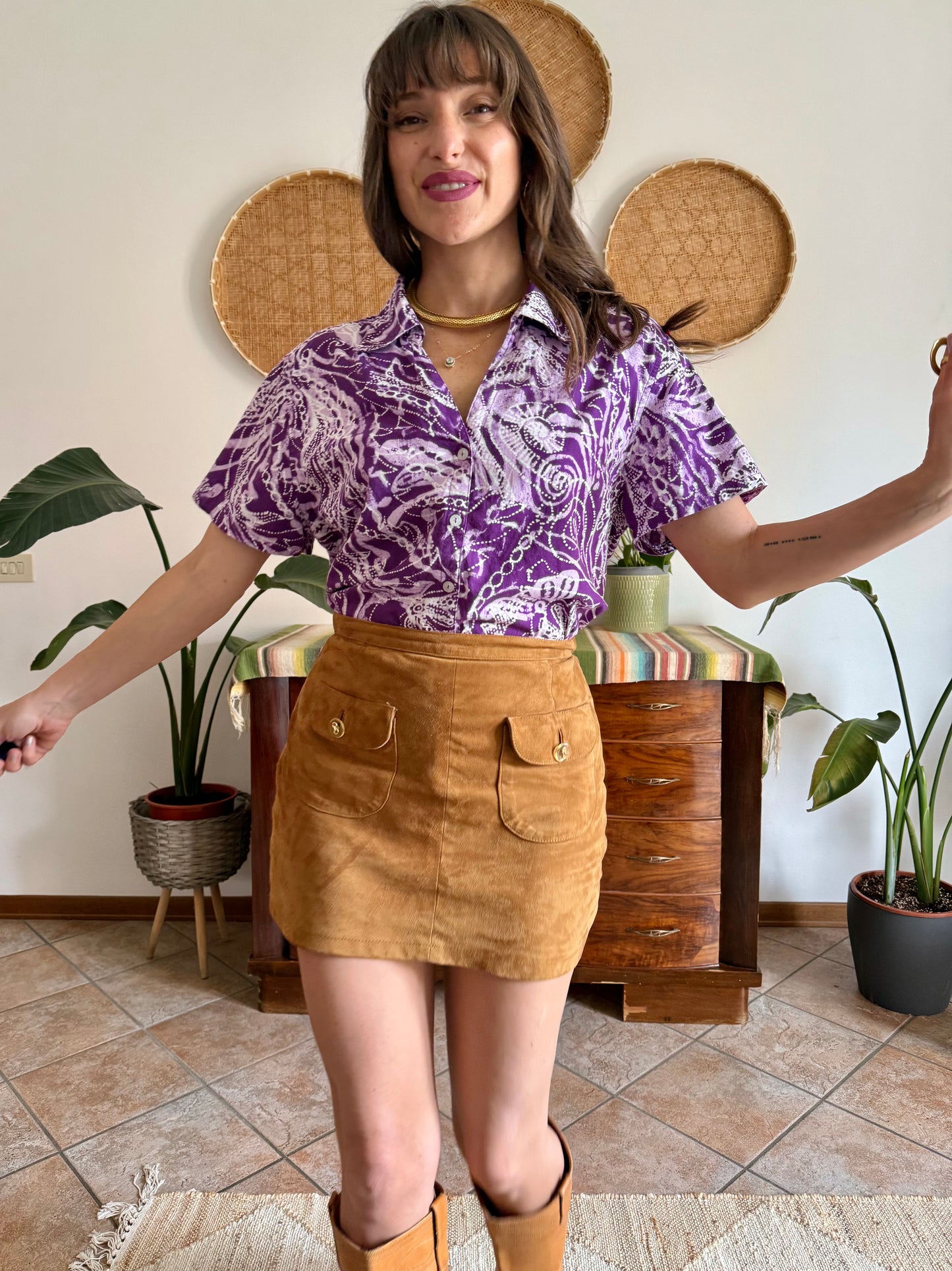 1990's vintage multi tonal purple tie dye effect floral print shirt