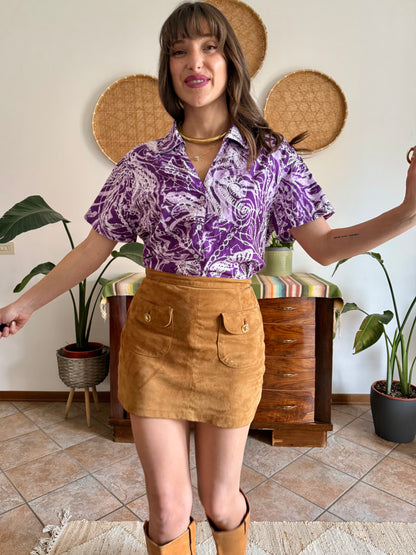 1990's vintage multi tonal purple tie dye effect floral print shirt