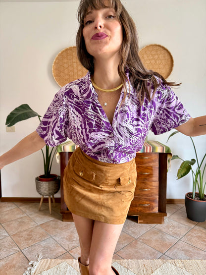 1990's vintage multi tonal purple tie dye effect floral print shirt