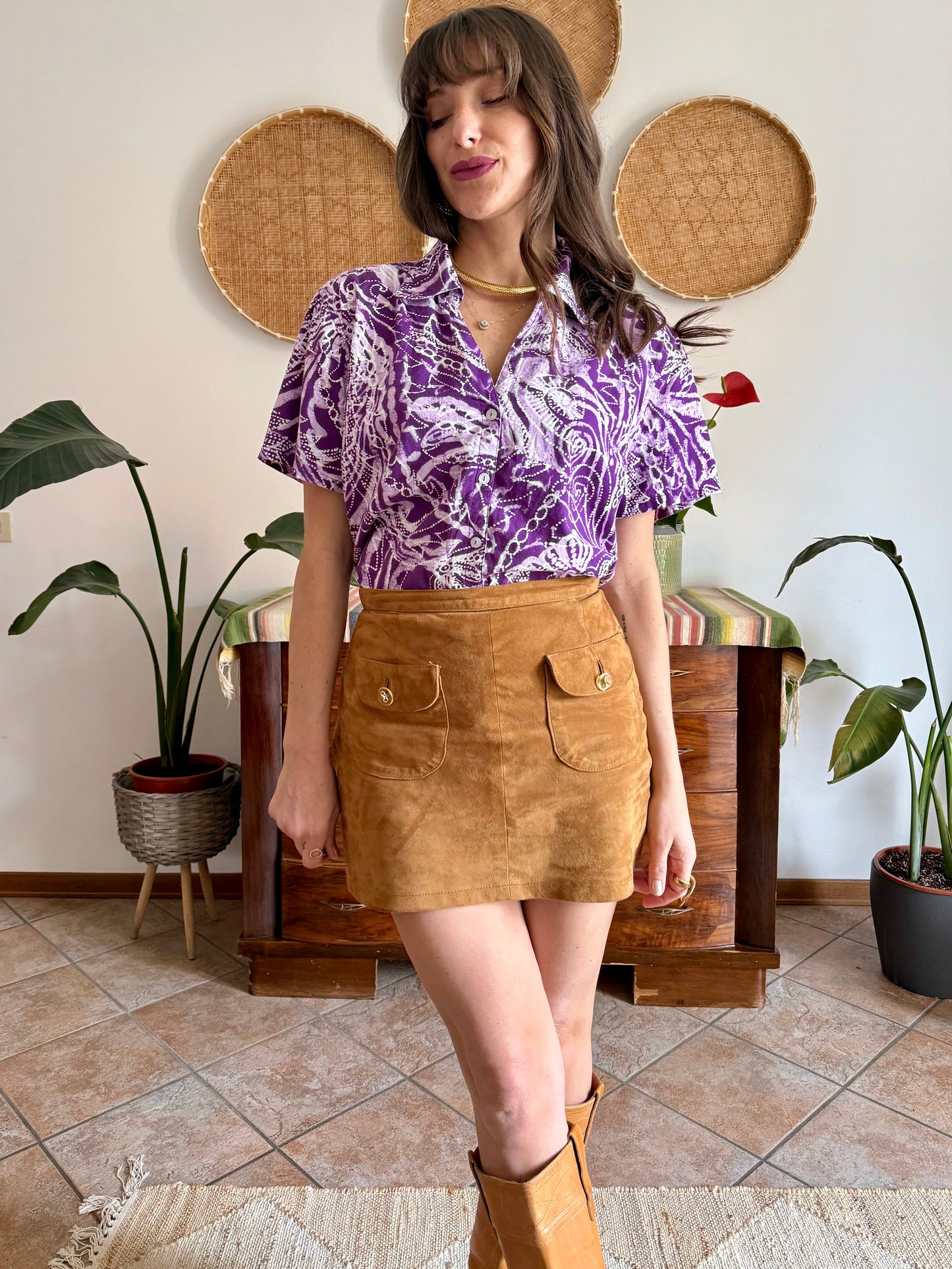 1990's vintage multi tonal purple tie dye effect floral print shirt