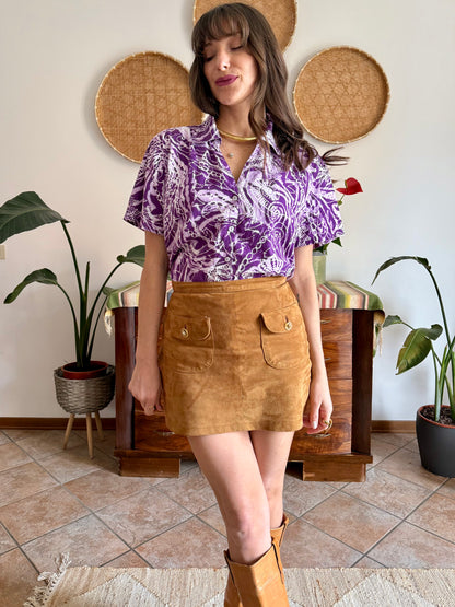 1990's vintage multi tonal purple tie dye effect floral print shirt