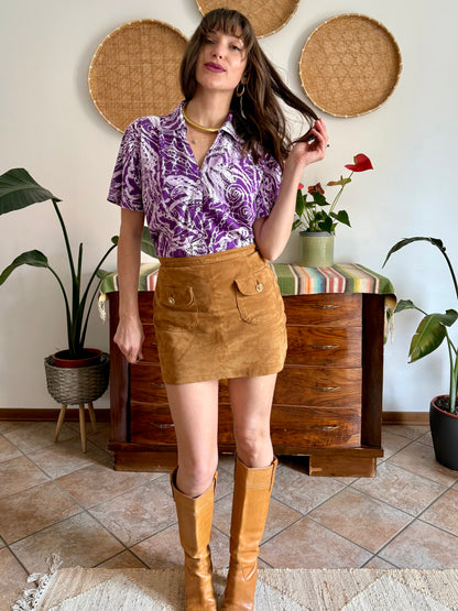 1990's vintage multi tonal purple tie dye effect floral print shirt