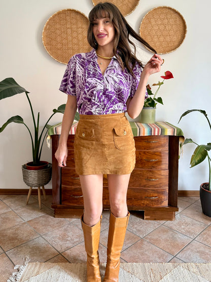 1990's vintage multi tonal purple tie dye effect floral print shirt