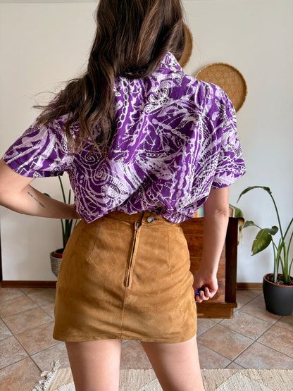 1990's vintage multi tonal purple tie dye effect floral print shirt