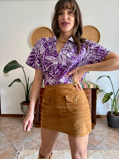 1990's vintage multi tonal purple tie dye effect floral print shirt