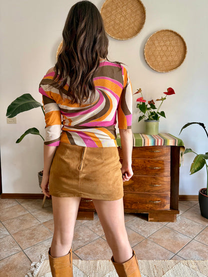 Y2k vintage off the shoulder pink and orange mod print top