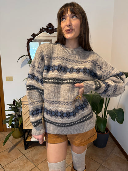 1990’s vintage thick knit alpaca and wool blend geometric pattern pullover