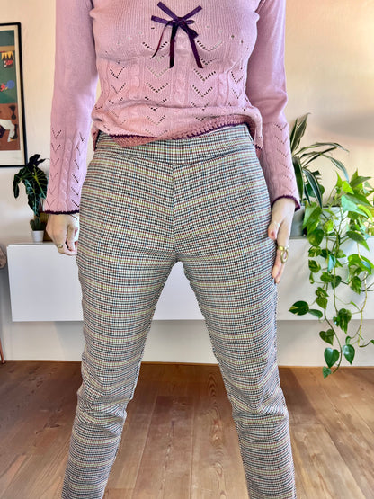 1990's vintage burgundy and brown houndstooth trousers