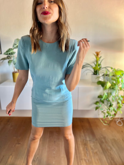 1980’s vintage powder blue tailored bodycon mini dress