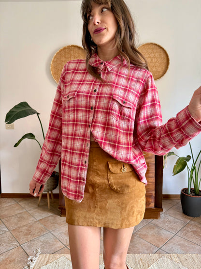 Y2k vintage orange and fuchsia plaid western button down shirt