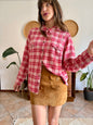 Y2k vintage orange and fuchsia plaid western button down shirt