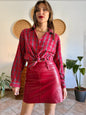 1970's vintage red, blue and green plaid with embroidered geometric pattern