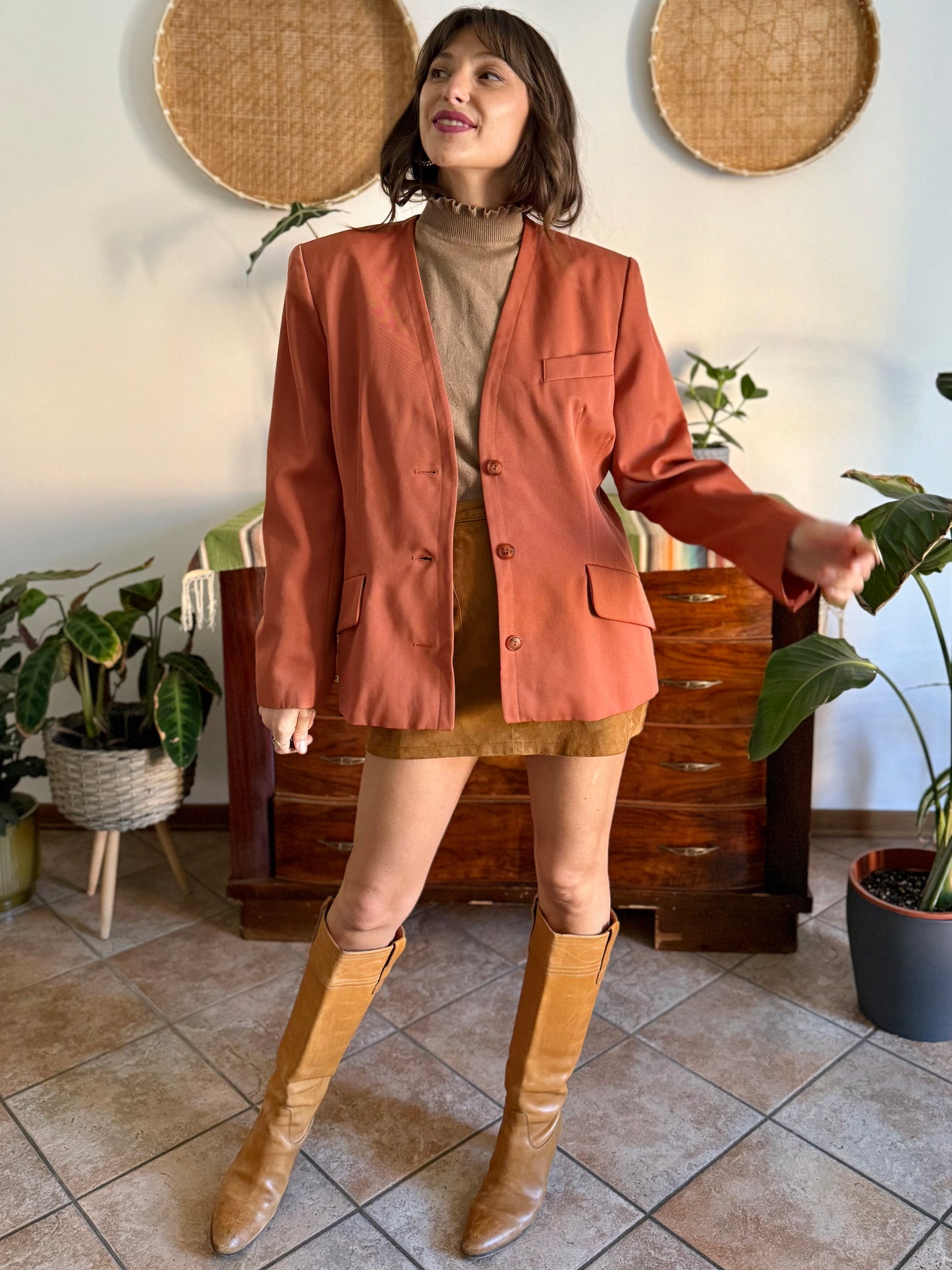 1970's vintage dark orange wool blazer