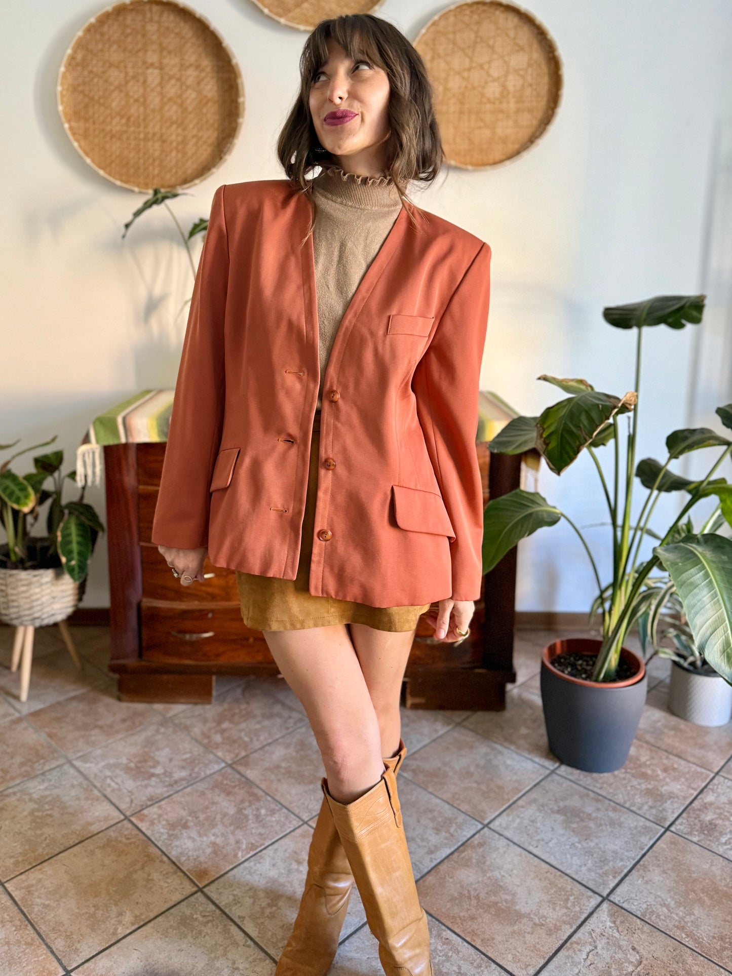 1970's vintage dark orange wool blazer