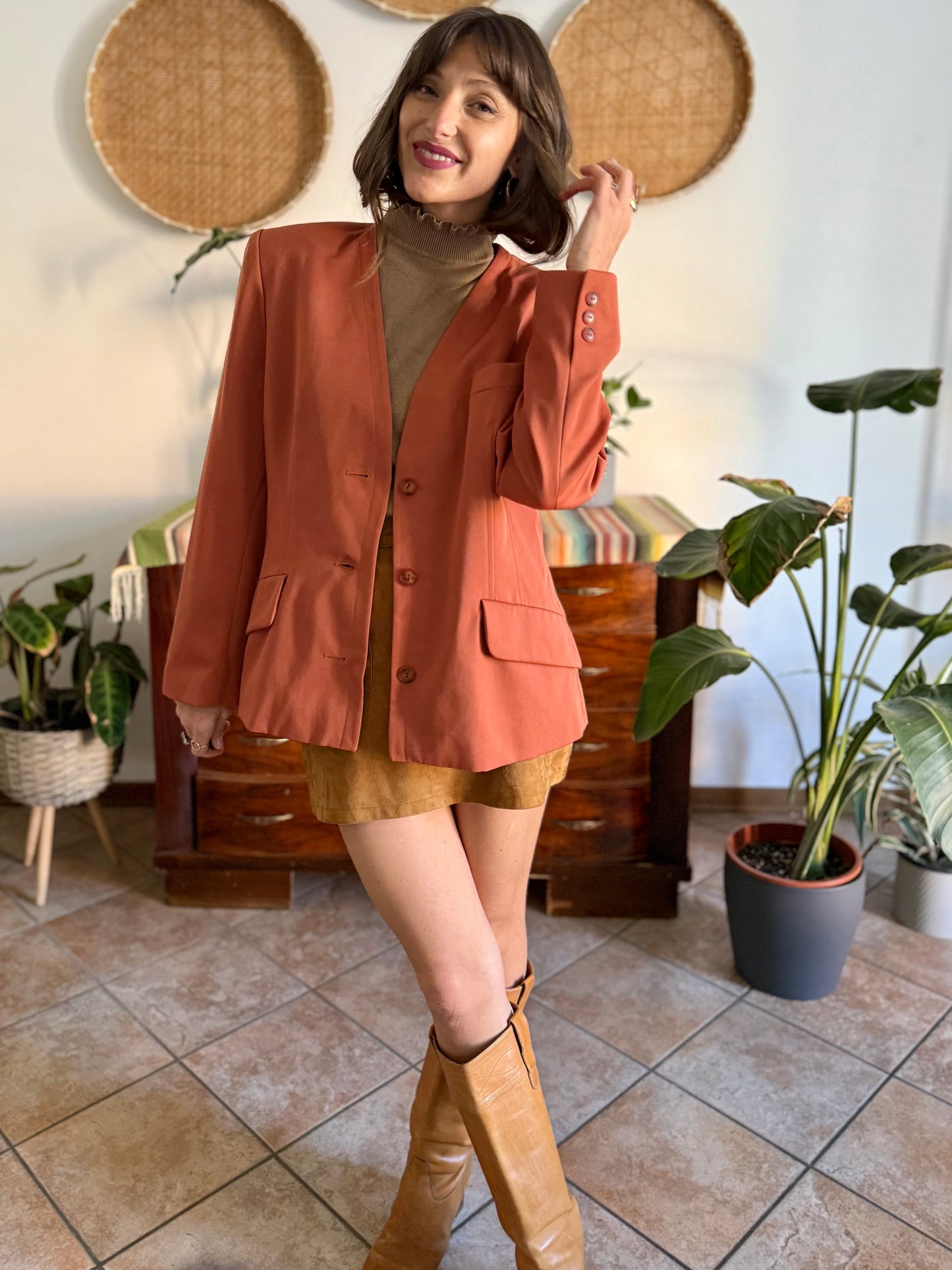 1970's vintage dark orange wool blazer