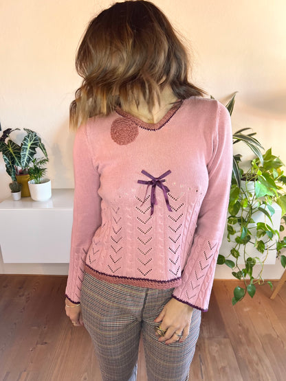 1990's vintage pink and purple knit bell sleeve pullover