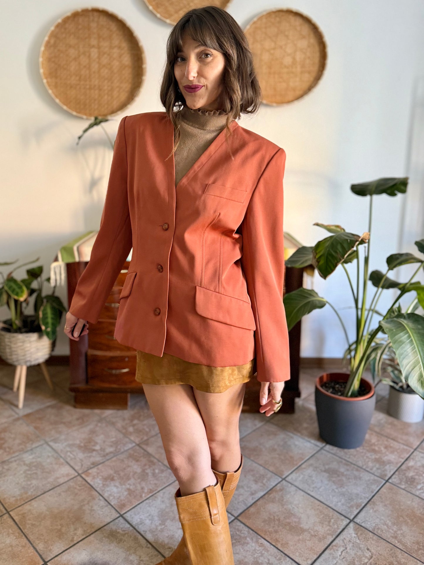 1970's vintage dark orange wool blazer