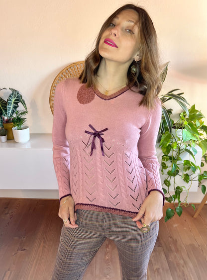 1990's vintage pink and purple knit bell sleeve pullover