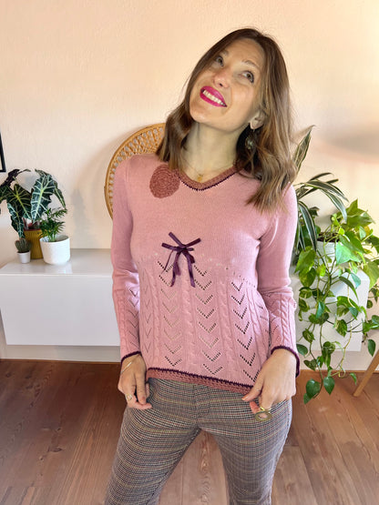 1990's vintage pink and purple knit bell sleeve pullover