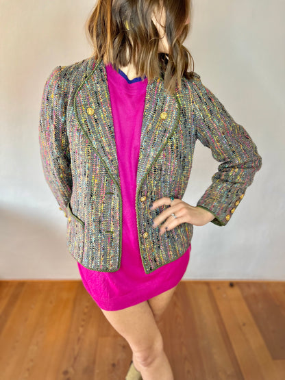 1970's vintage rainbow boucle blazer with lion buttons