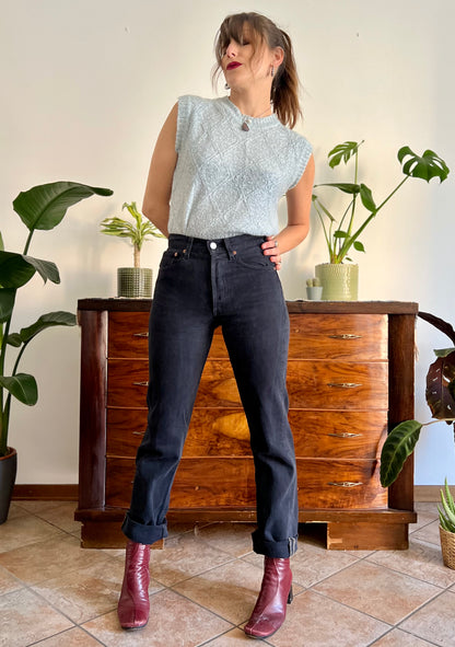 1990's vintage black denim button fly jeans