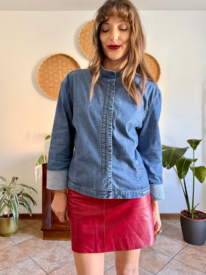 Y2k vintage dark blue denim hook and eye closure denim shirt