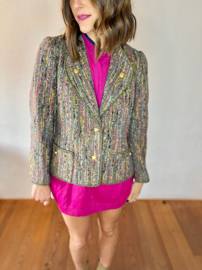 1970's vintage rainbow boucle blazer with lion buttons