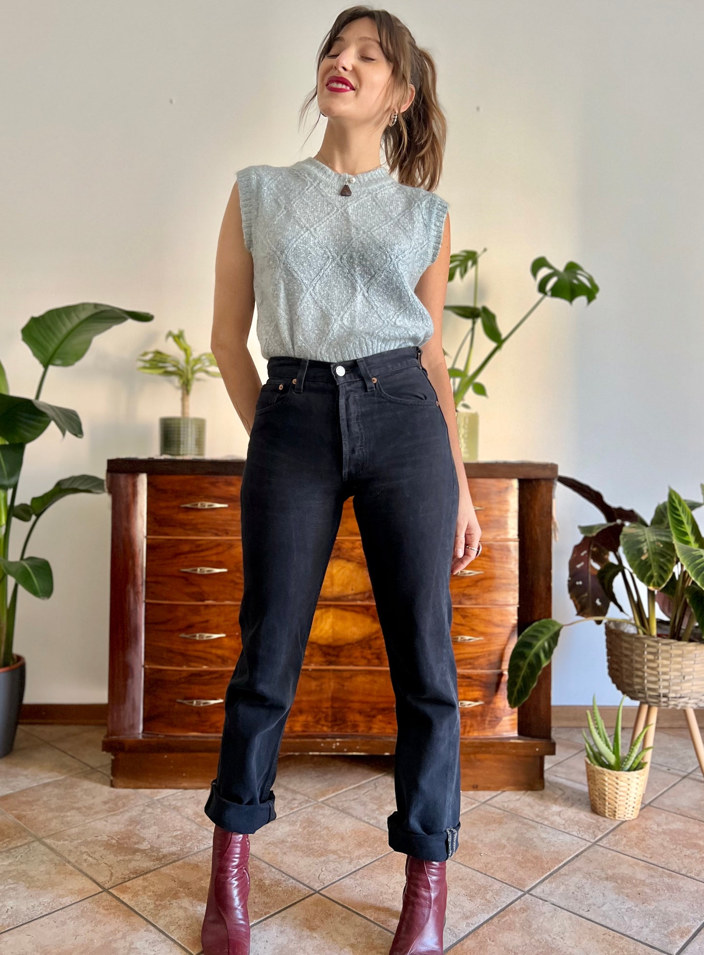 1990's vintage black denim button fly jeans