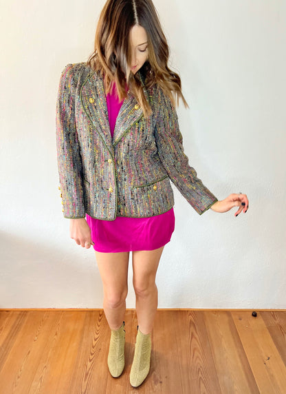 1970's vintage rainbow boucle blazer with lion buttons