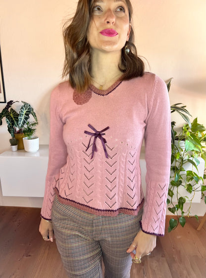 1990's vintage pink and purple knit bell sleeve pullover