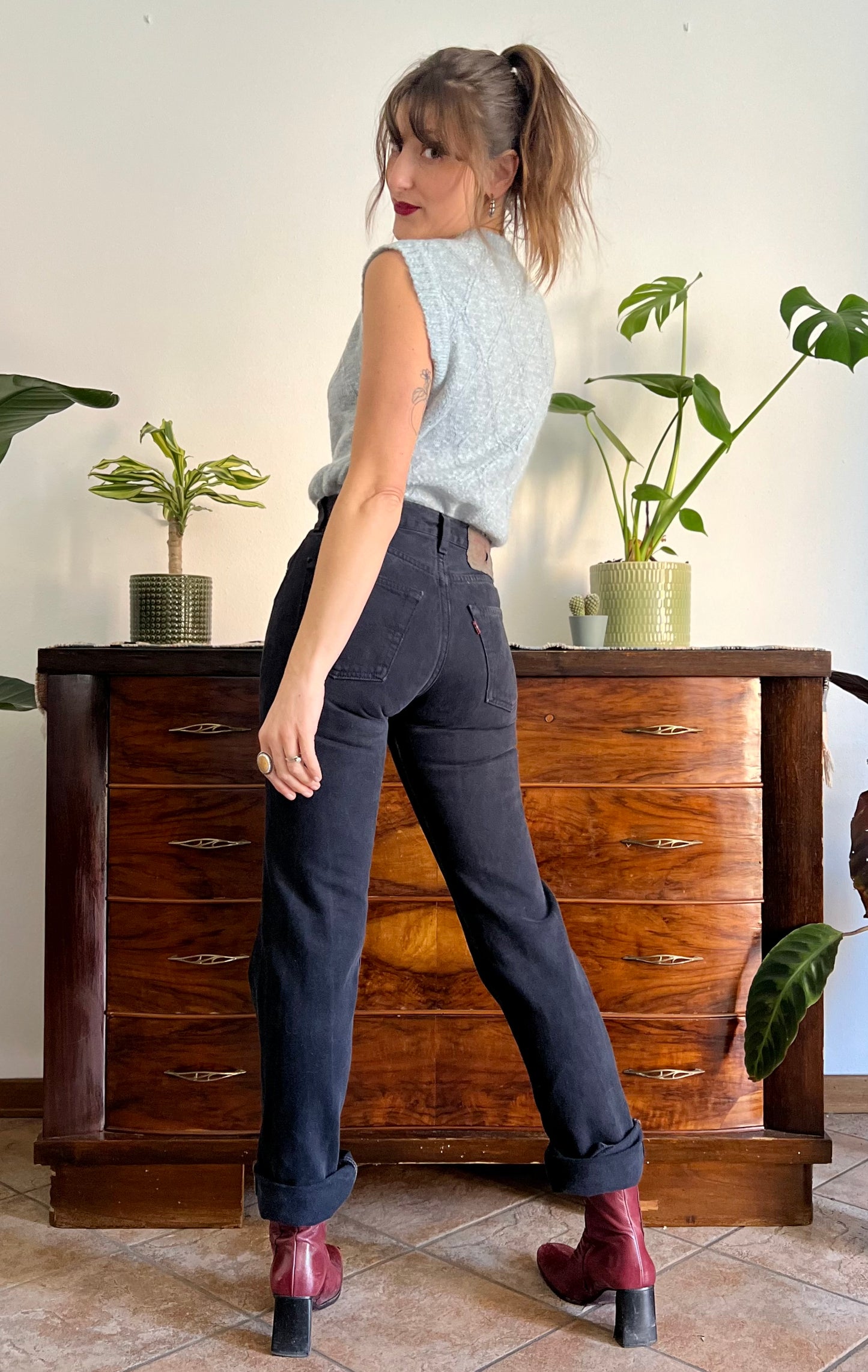1990's vintage black denim button fly jeans