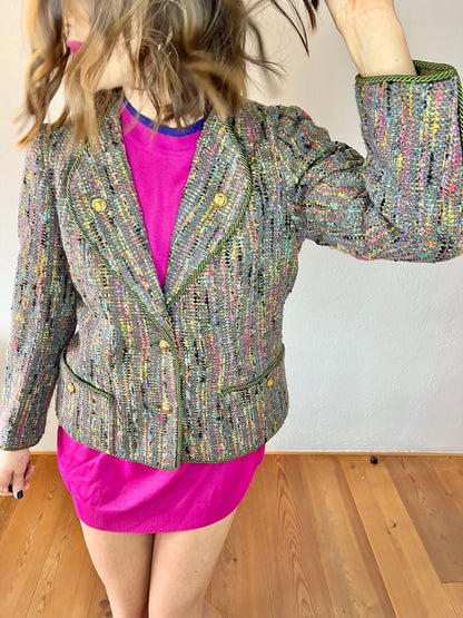 1970's vintage rainbow boucle blazer with lion buttons