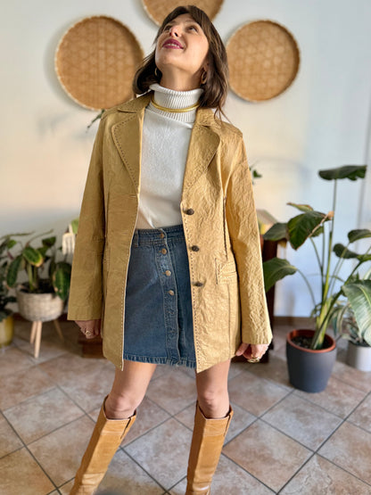 1990's vintage beige leather jacket with animal print lining