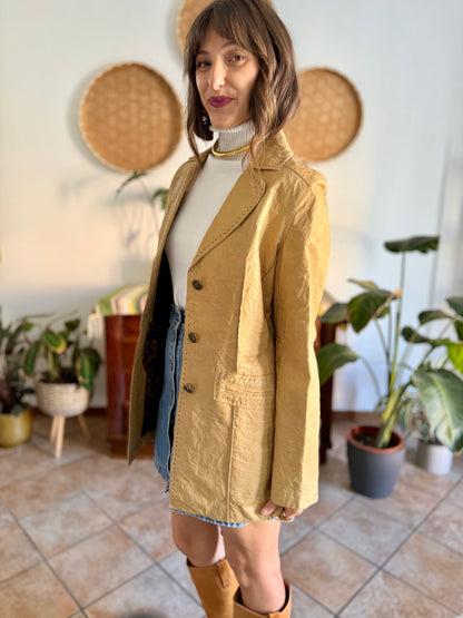 1990's vintage beige leather jacket with animal print lining