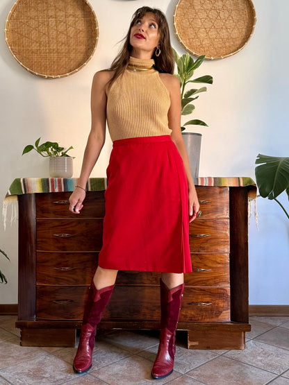 1970's vintage cherry red woven wool mini skirt