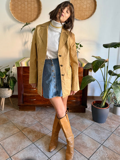 1990's vintage beige leather jacket with animal print lining