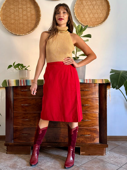 1970's vintage cherry red woven wool mini skirt