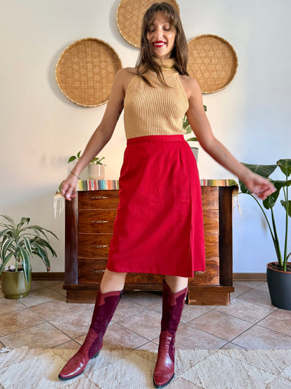1970's vintage cherry red woven wool mini skirt