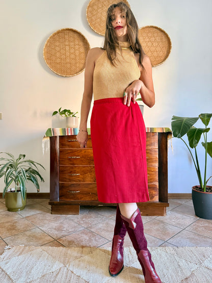 1970's vintage cherry red woven wool mini skirt