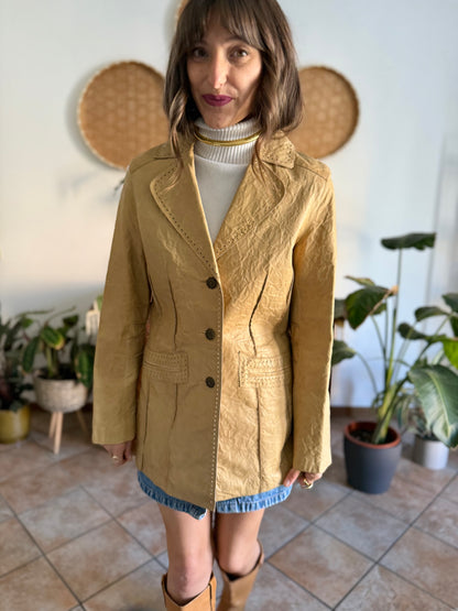 1990's vintage beige leather jacket with animal print lining