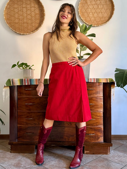 1970's vintage cherry red woven wool mini skirt