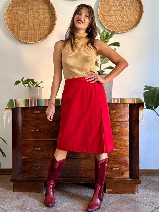 1970's vintage cherry red woven wool mini skirt