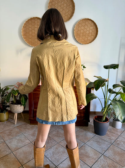 1990's vintage beige leather jacket with animal print lining