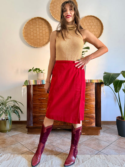1970's vintage cherry red woven wool mini skirt