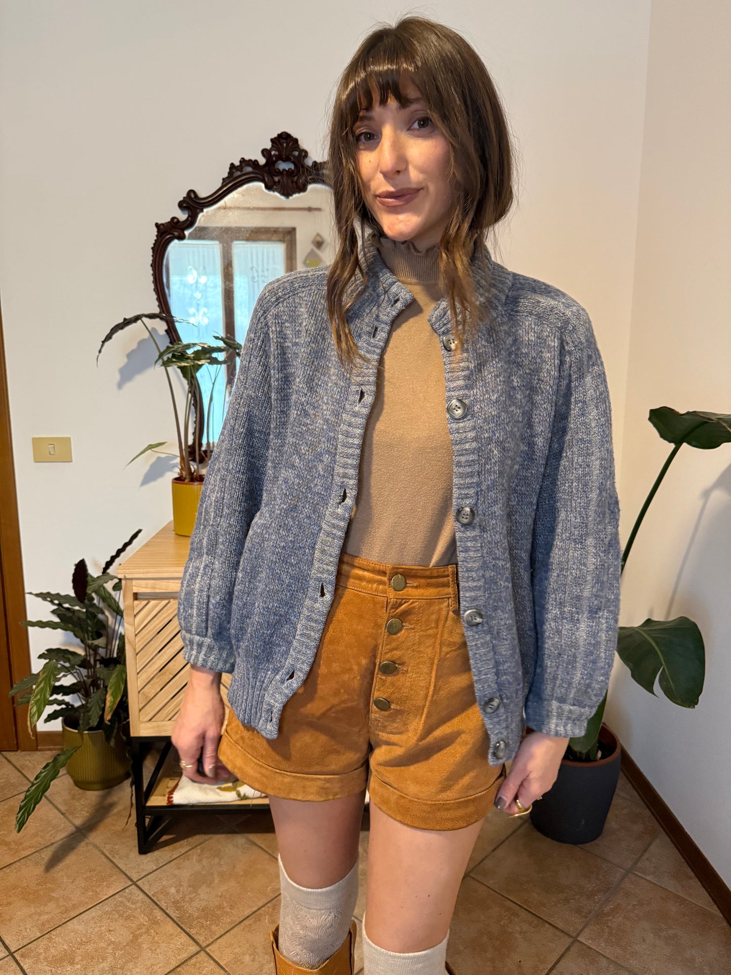 1970’s vintage thick knit blue mohair and wool cardigan