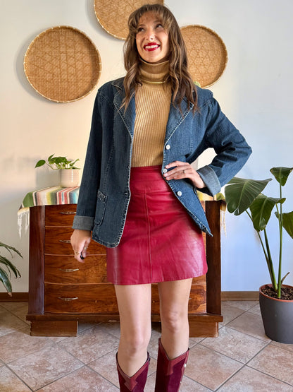 Y2k vintage dark blue western denim jacket with with floral buttons and rhinestone details