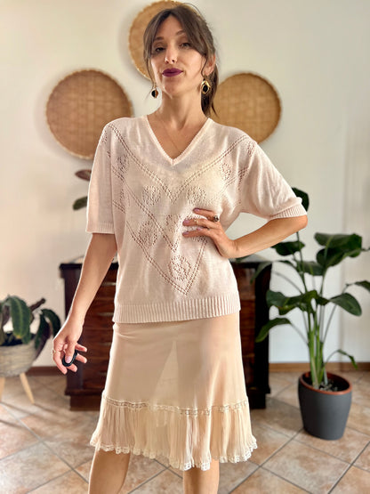1980's vintage light peach knit top