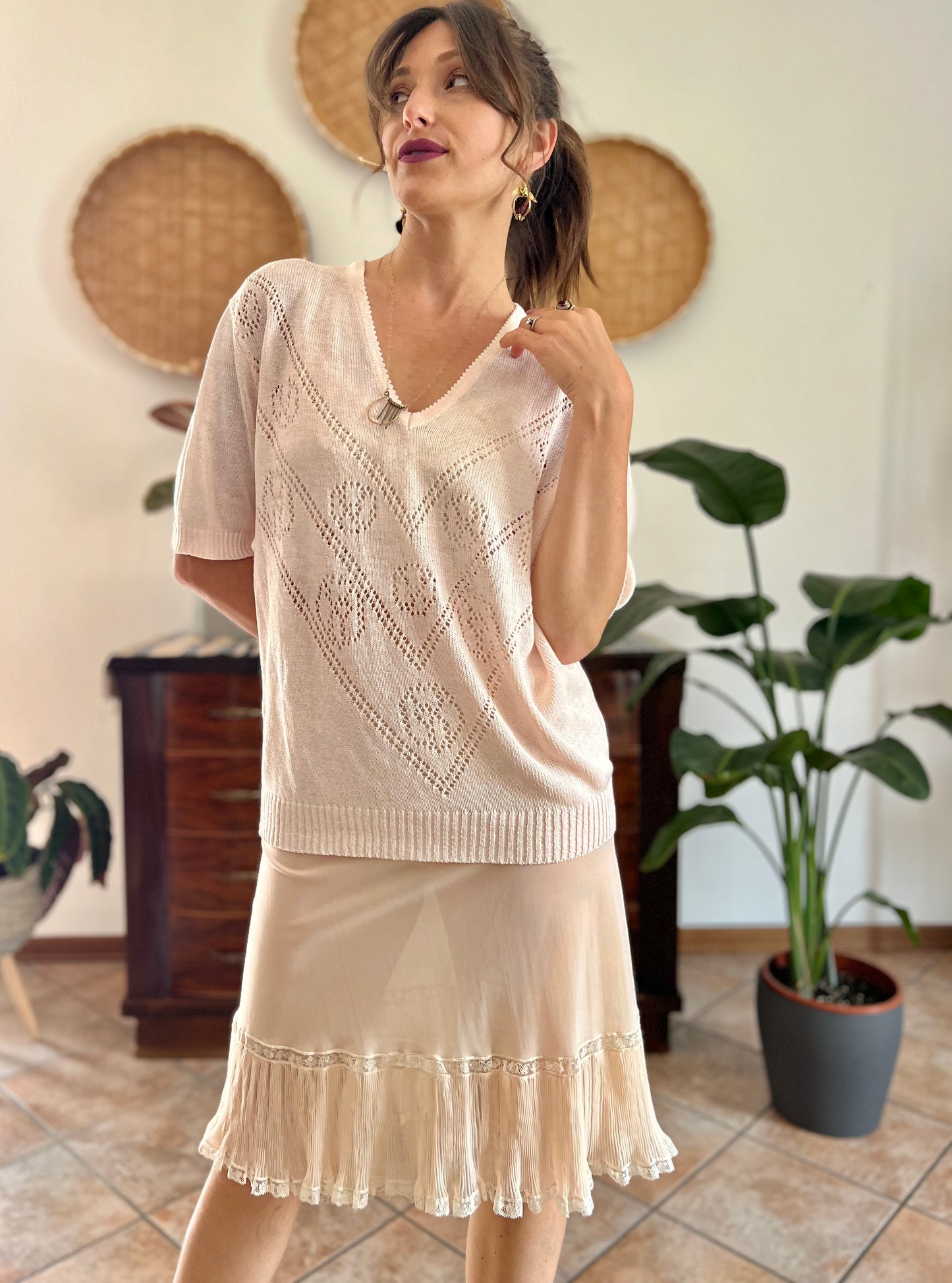1980's vintage light peach knit top